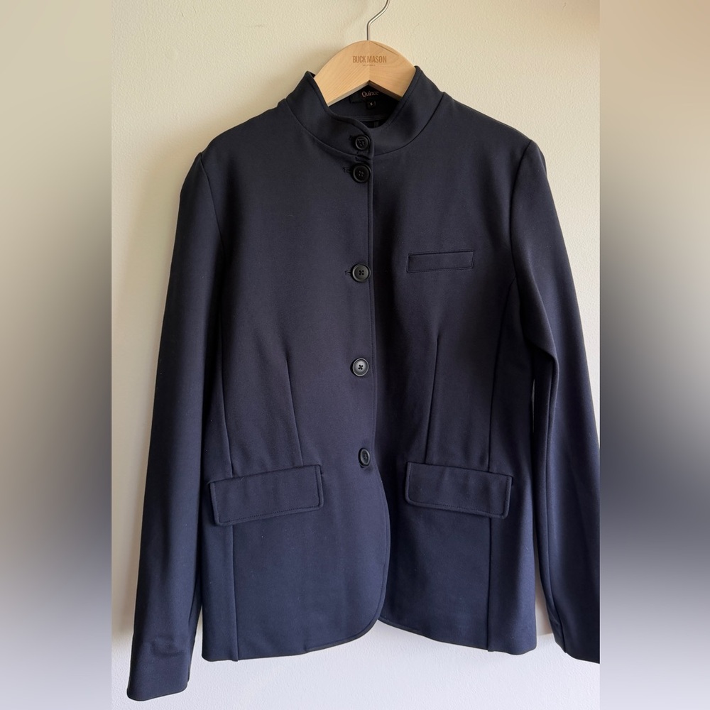 Quince Ultra Stretch Ponte Stand Collar Blazer Navy Blue Small NWOT